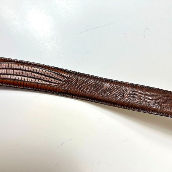 Vintage Trafalgar Brown Lizard Embossed Leather Silver Buckle Belt & Tip Sz 42 - Picture 7 of 11